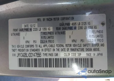 2013 Mazda Mazda5 Sport z USA, uszkodzony, nr VIN JM1CW2BLXD0147656